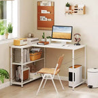 Bureau d'angle avec prises de courant Étagère réglable Cadre métallique robuste Marron/Blanc/Noir