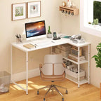 Bureau d'angle avec prises de courant Étagère réglable Cadre métallique robuste Marron/Blanc/Noir
