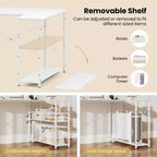 Bureau d'angle avec prises de courant Étagère réglable Cadre métallique robuste Marron/Blanc/Noir