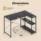 Bureau d'angle avec prises de courant Étagère réglable Cadre métallique robuste Marron/Blanc/Noir