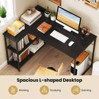 Bureau d'angle avec prises de courant Étagère réglable Cadre métallique robuste Marron/Blanc/Noir
