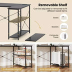 Bureau d'angle avec prises de courant Étagère réglable Cadre métallique robuste Marron/Blanc/Noir