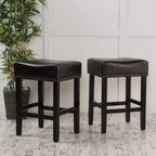 Tabouret de comptoir sans dossier en cuir reconstitué et hévéa de 66 cm, lot de 2