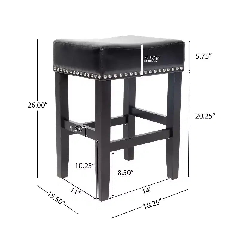 Tabouret de comptoir sans dossier en cuir reconstitué et hévéa de 66 cm, lot de 2