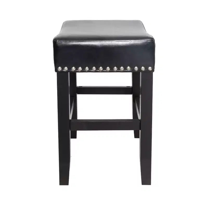 Tabouret de comptoir sans dossier en cuir reconstitué et hévéa de 66 cm, lot de 2