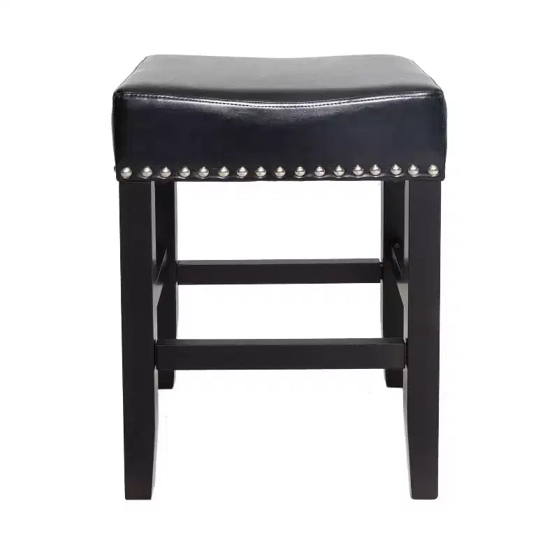 Tabouret de comptoir sans dossier en cuir reconstitué et hévéa de 66 cm, lot de 2