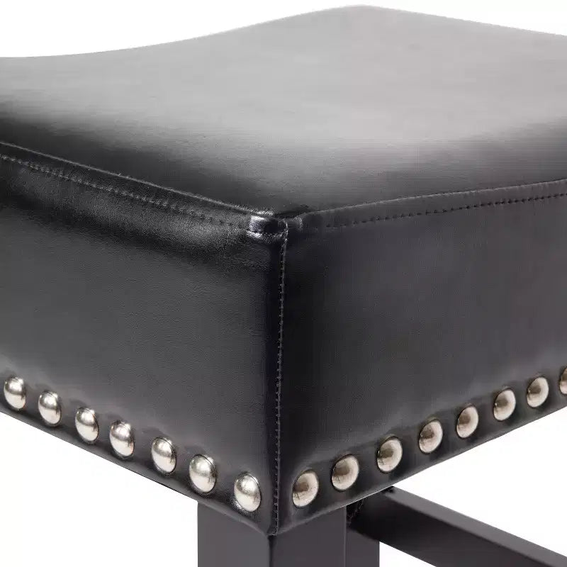 Tabouret de comptoir sans dossier en cuir reconstitué et hévéa de 66 cm, lot de 2