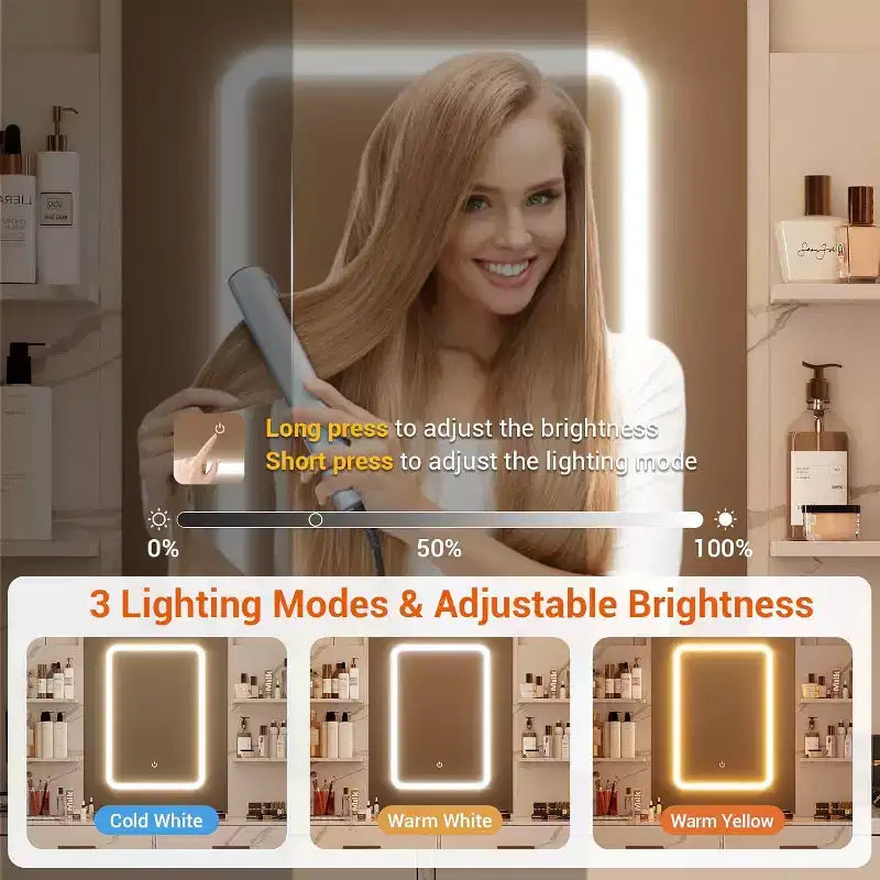 Coiffeuse avec miroir LED, ports de charge, 6 tiroirs, étagères, support sèche-cheveux et tabouret, éclairage réglable, blanc
