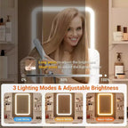 Coiffeuse avec miroir LED, ports de charge, 6 tiroirs, étagères, support sèche-cheveux et tabouret, éclairage réglable, blanc