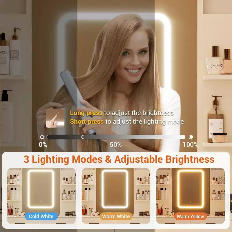 Coiffeuse avec miroir LED, ports de charge, 6 tiroirs, étagères, support sèche-cheveux et tabouret, éclairage réglable, blanc