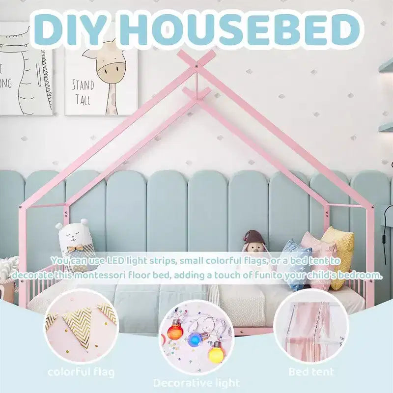 Lit cabane Montessori double en métal pour enfants