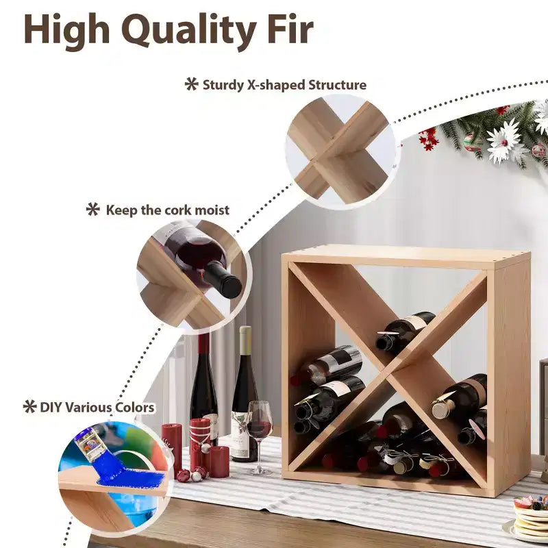 Lot de 4 casiers à vin modulaires empilables pour 24 bouteilles, étagère de présentation en bois sur pied, cube de rangement pour bar, cave et cuisine