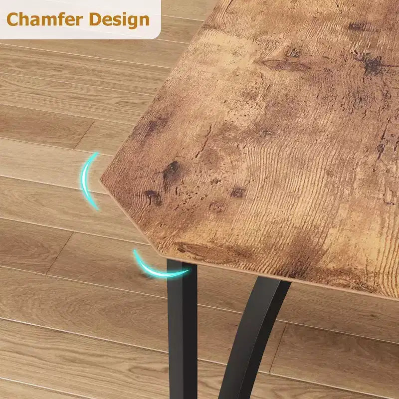 Table à manger et 4 chaises – Ensemble compact 5 pièces table et chaises de cuisine avec design chanfreiné, marron rustique