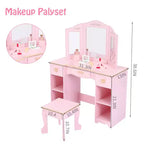 Table et chaise de coiffeuse pour filles, table de maquillage pour enfants avec jouet de maquillage en bois, coiffeuse pour enfants avec miroir et tiroir