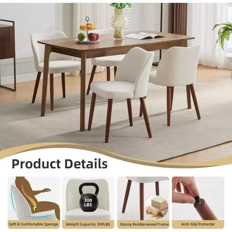 Chaise de salle à manger en lin avec pieds en bois massif, dossier ailé, pour salle à manger, salon, lot de 2