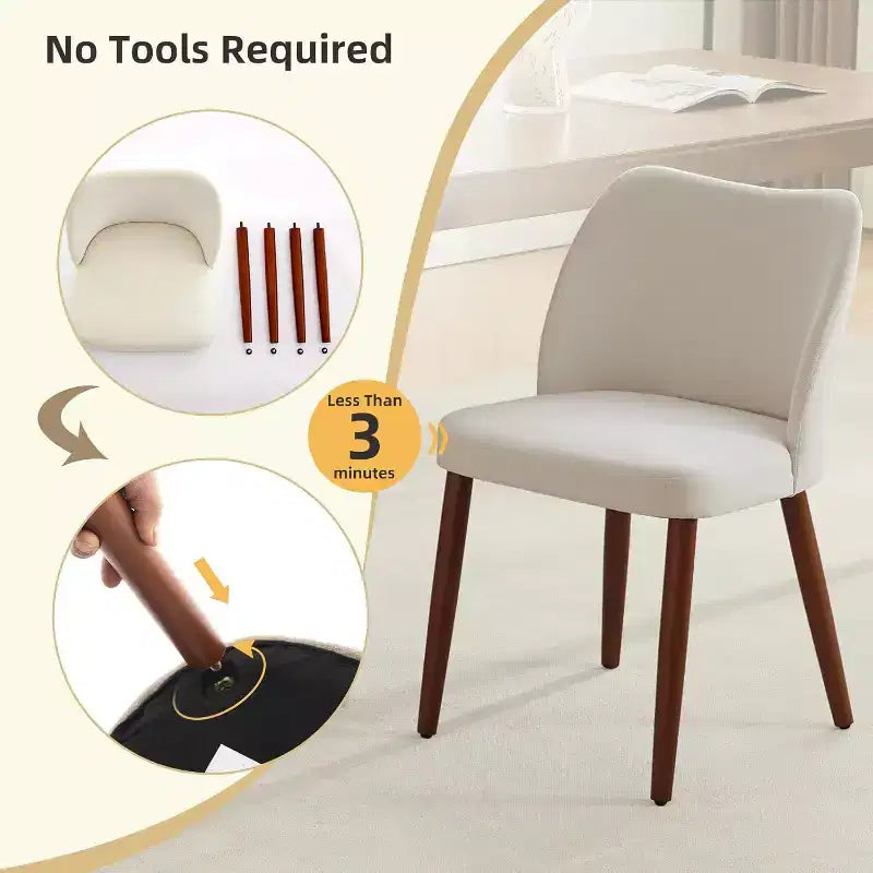 Chaise de salle à manger en lin avec pieds en bois massif, dossier ailé, pour salle à manger, salon, lot de 2
