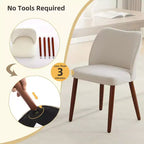 Chaise de salle à manger en lin avec pieds en bois massif, dossier ailé, pour salle à manger, salon, lot de 2