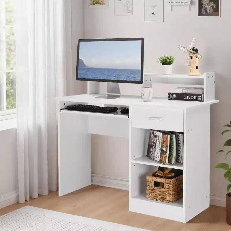 Bureau informatique moderne avec rangements, étagère réglable pour la maison et le jeu