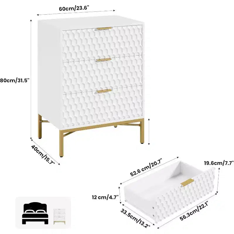 Commode Moderne à 3 Tiroirs - Grand Meuble de Rangement pour Chambre et Salon