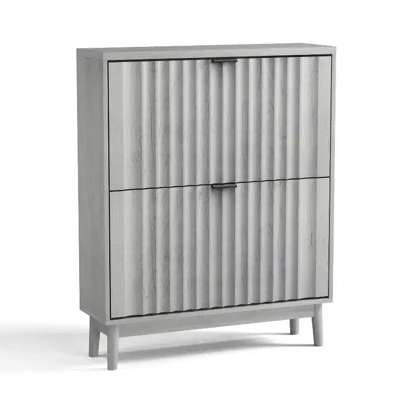 Meuble à chaussures avec portes ondulées, meuble à chaussures pour entrée, organisateur de placard à chaussures moderne avec 2 tiroirs rabattables pour couloir, penderie, entrée, placard, gris