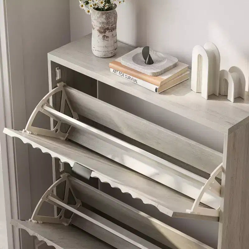 Meuble à chaussures avec portes ondulées, meuble à chaussures pour entrée, organisateur de placard à chaussures moderne avec 2 tiroirs rabattables pour couloir, penderie, entrée, placard, gris