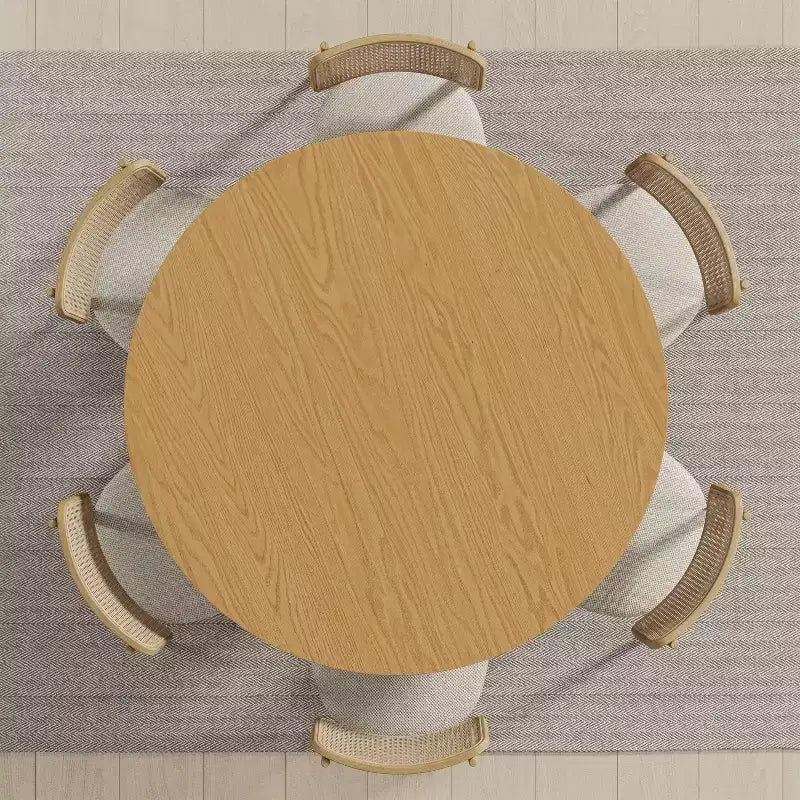 Table à manger ronde en bois massif de 52 x 52 avec finition naturelle et pieds arqués élégants pour salles à manger et cuisines modernes