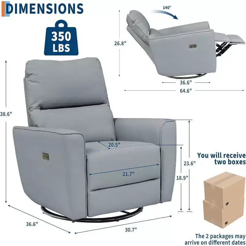 Fauteuil inclinable électrique pivotant, fauteuil à bascule rembourré pour salon, fauteuil inclinable avec accoudoirs incurvés et dossier rembourré pour chambre à coucher