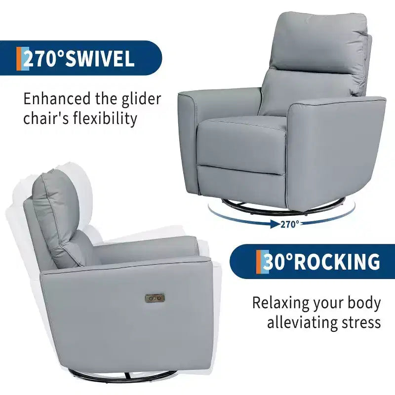 Fauteuil inclinable électrique pivotant, fauteuil à bascule rembourré pour salon, fauteuil inclinable avec accoudoirs incurvés et dossier rembourré pour chambre à coucher
