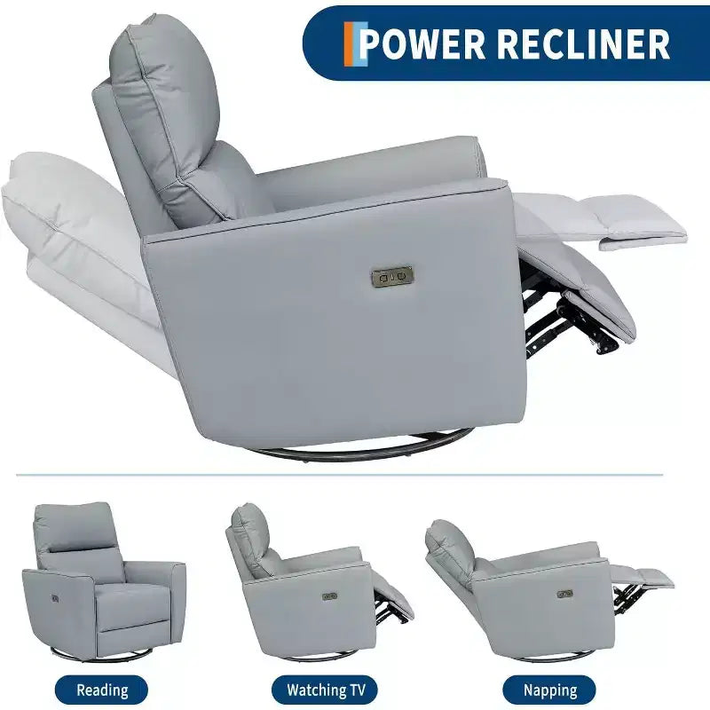 Fauteuil inclinable électrique pivotant, fauteuil à bascule rembourré pour salon, fauteuil inclinable avec accoudoirs incurvés et dossier rembourré pour chambre à coucher