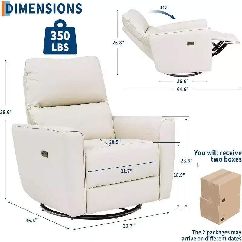 Fauteuil inclinable électrique pivotant, fauteuil à bascule rembourré pour salon, fauteuil inclinable avec accoudoirs incurvés et dossier rembourré pour chambre à coucher