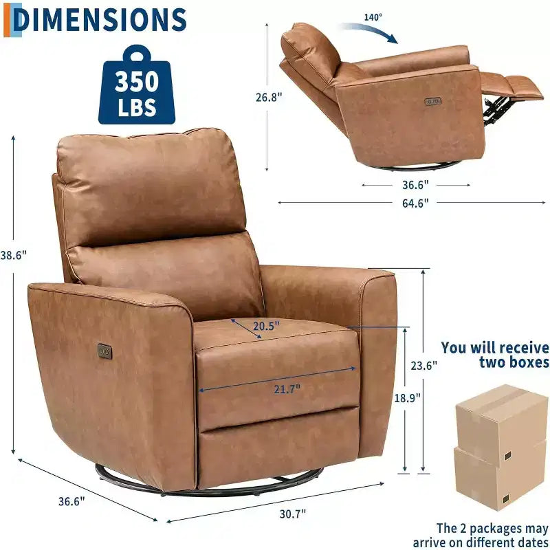 Fauteuil inclinable électrique pivotant, fauteuil à bascule rembourré pour salon, fauteuil inclinable avec accoudoirs incurvés et dossier rembourré pour chambre à coucher