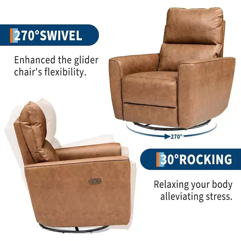 Fauteuil inclinable électrique pivotant, fauteuil à bascule rembourré pour salon, fauteuil inclinable avec accoudoirs incurvés et dossier rembourré pour chambre à coucher