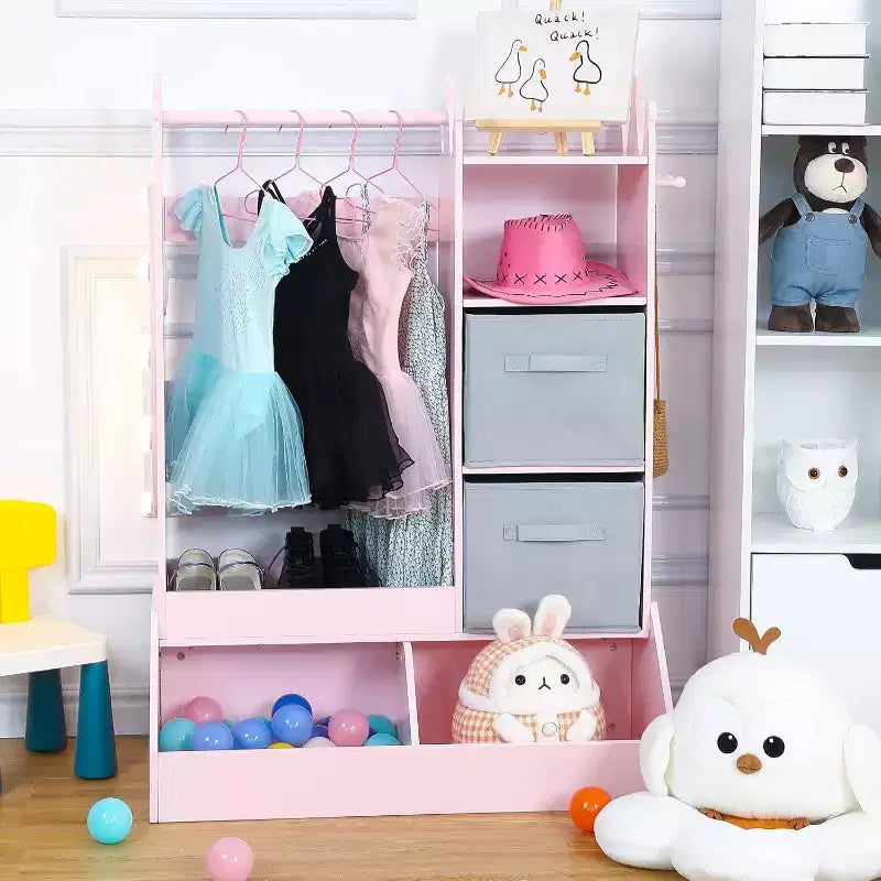 Armoire de rangement pour déguisements de filles avec miroir éclairé, organisateur de jouets