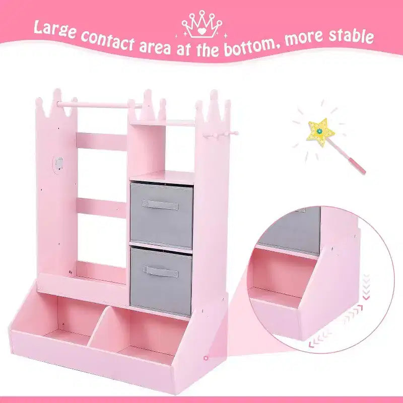 Armoire de rangement pour déguisements de filles avec miroir éclairé, organisateur de jouets