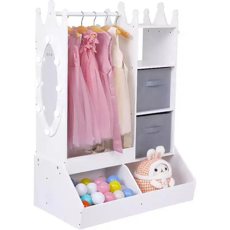 Armoire de rangement pour déguisements de filles avec miroir éclairé, organisateur de jouets