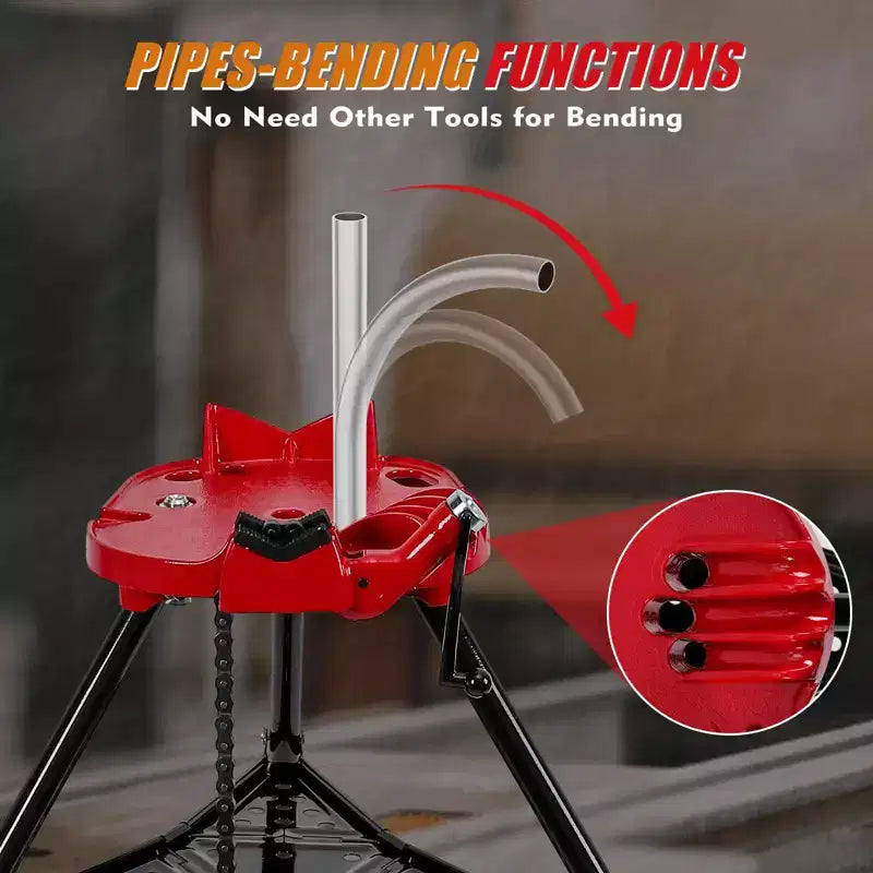 Étau de tuyauterie, support trépied capacité 1/8''-6'' - Pieds en acier pliables pour la coupe, le cintrage et le filetage de tuyaux, pour tuyauteurs et plombiers