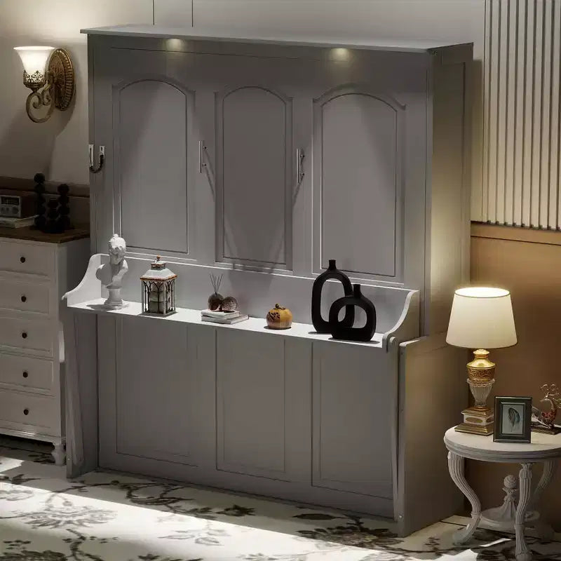 Lit escamotable Queen avec bureau, lumières DEL et station de recharge USB