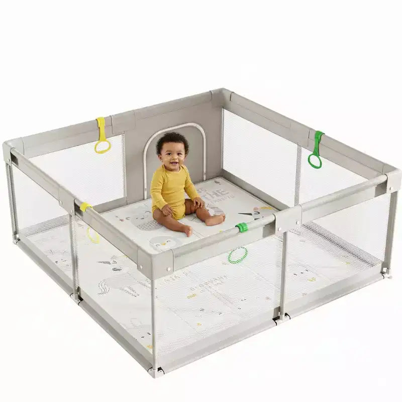 Parc bébé avec tapis 150 x 150 cm, centre d'activités intérieur et extérieur, barrière de sécurité pour bébés et tout-petits