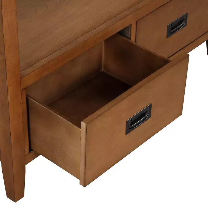 Console en bois massif de style vintage avec 4 tiroirs et une étagère ouverte