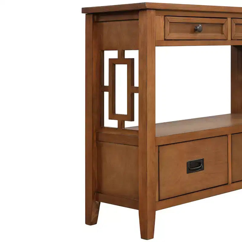 Console en bois massif de style vintage avec 4 tiroirs et une étagère ouverte