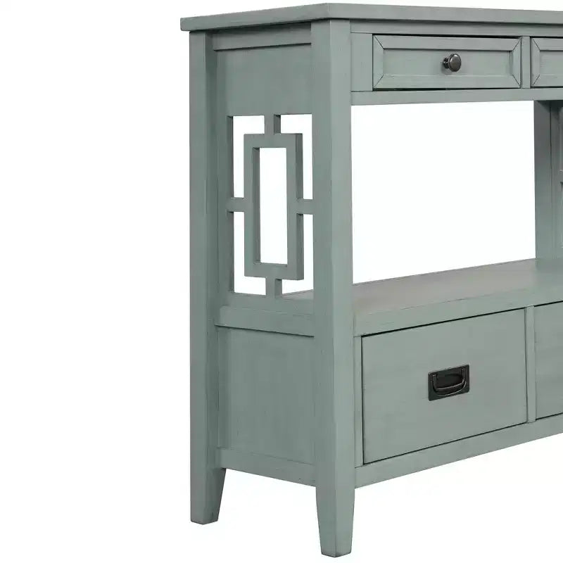Console en bois massif de style vintage avec 4 tiroirs et une étagère ouverte