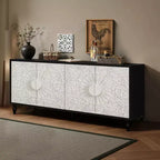 Meuble de Rangement avec Porte Sculptée Fleurie, Meuble d'Entrée avec Poignée Métallique, Buffet pour Salon