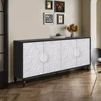 Meuble de Rangement avec Porte Sculptée Fleurie, Meuble d'Entrée avec Poignée Métallique, Buffet pour Salon