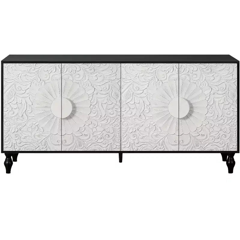 Meuble de Rangement avec Porte Sculptée Fleurie, Meuble d'Entrée avec Poignée Métallique, Buffet pour Salon