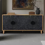 Meuble de Rangement avec Porte Sculptée Fleurie, Meuble d'Entrée avec Poignée Métallique, Buffet pour Salon