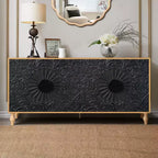 Meuble de Rangement avec Porte Sculptée Fleurie, Meuble d'Entrée avec Poignée Métallique, Buffet pour Salon