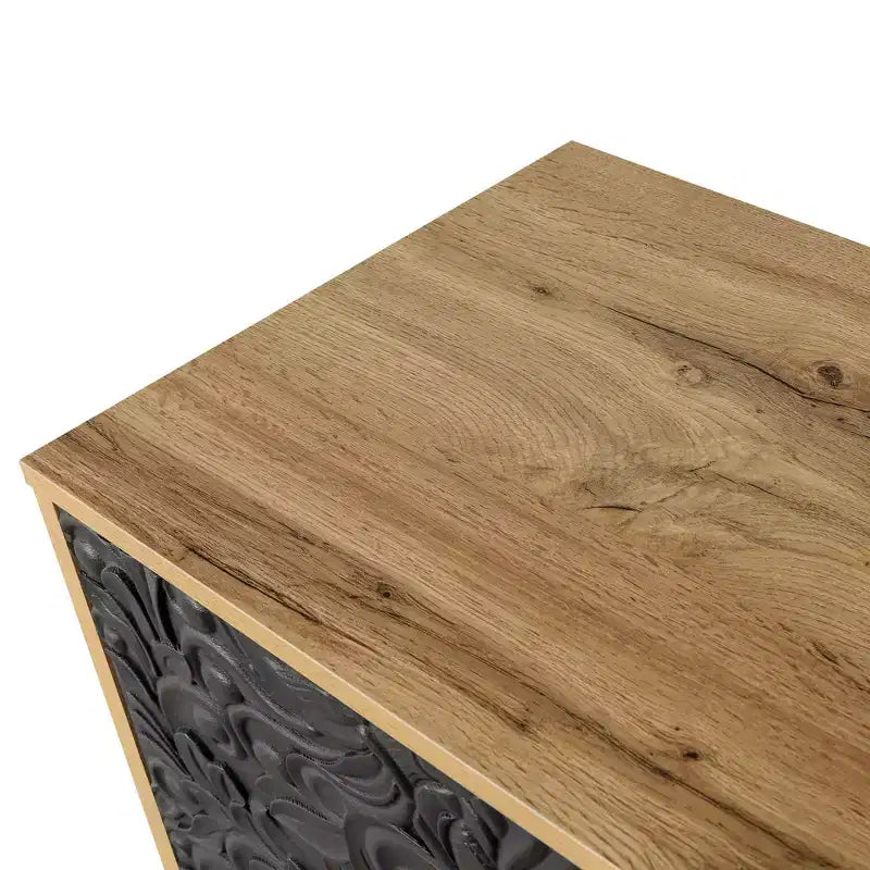 Meuble de Rangement avec Porte Sculptée Fleurie, Meuble d'Entrée avec Poignée Métallique, Buffet pour Salon