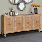 Meuble de Rangement avec Porte Sculptée Fleurie, Meuble d'Entrée avec Poignée Métallique, Buffet pour Salon