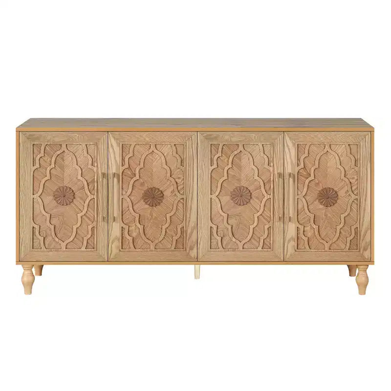 Meuble de Rangement avec Porte Sculptée Fleurie, Meuble d'Entrée avec Poignée Métallique, Buffet pour Salon
