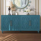 Meuble de Rangement avec Porte Sculptée Fleurie, Meuble d'Entrée avec Poignée Métallique, Buffet pour Salon